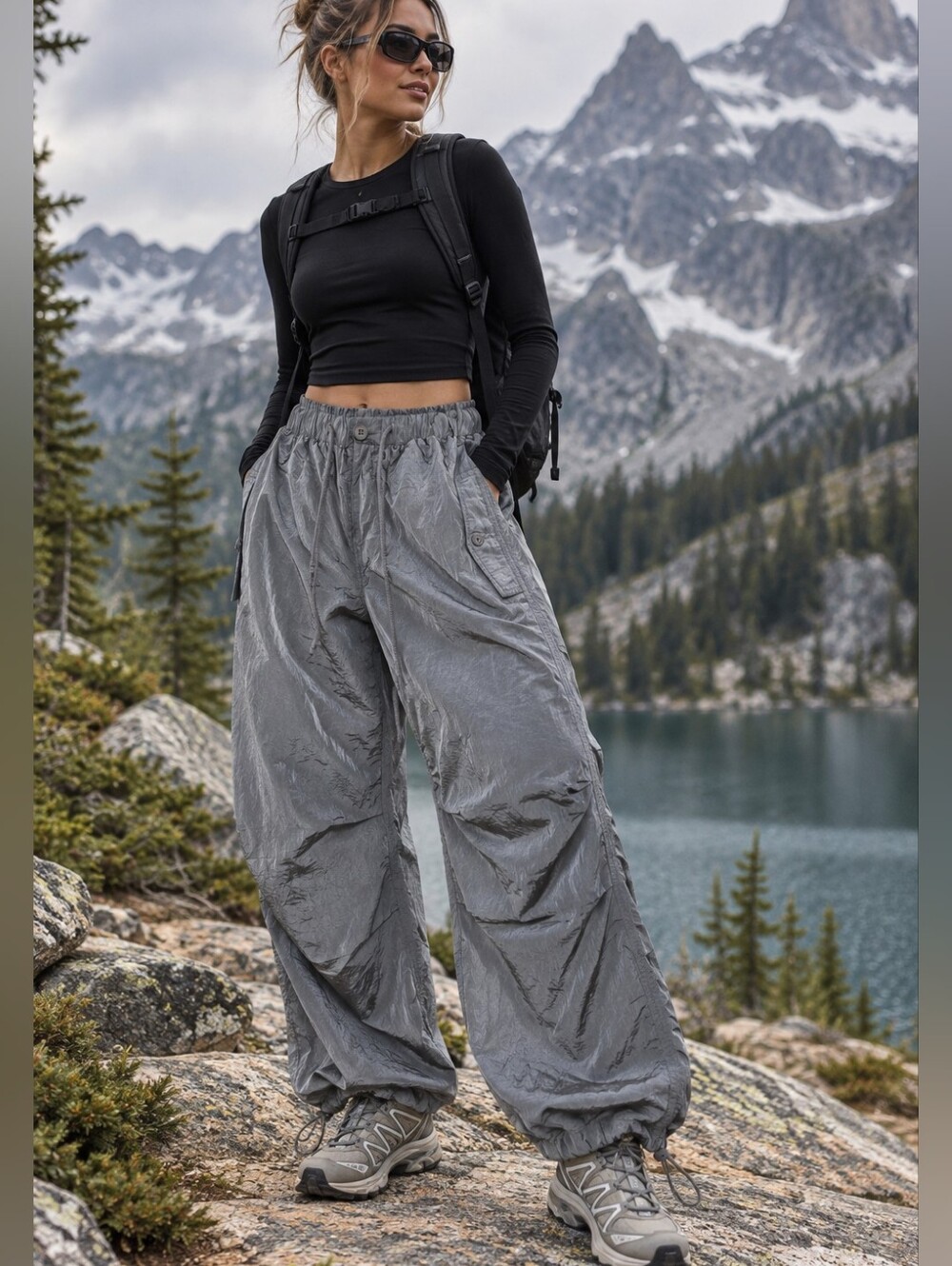 Luxe To Kill US 4 Gray Parachute Cargo Pants Nylon Gorpcore Utility